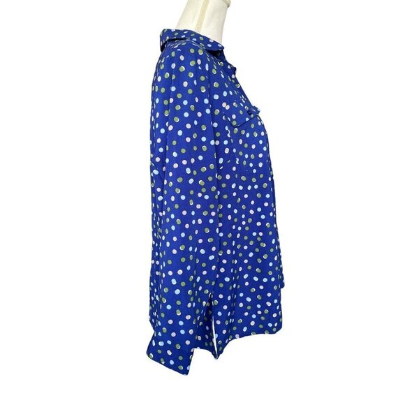 Kim Rogers Curvy Womens 1X Button Down Shirt Blue Polka Dot Print - Picture 9 of 12